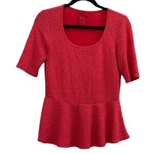 Vintage Y2K V Cristina Bright Pink Crinkle Textured Stretch Knit Peplum Top M